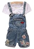 Difyou Women's Plus Pocket Denim Jeans Overall Shorts Jumpsuit Blue