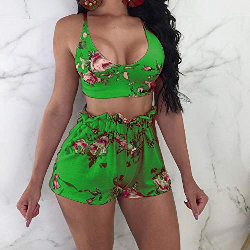 image for QIBOOG Womens Summer 2 Piece Outfits Floral Boho Crop Top + Ruffle Tri