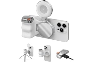 TELESIN Fun Shot Magnetic Phone Camera Grip + C03 Magnetic Selfie Light (Silver) Bundle Kit Compatible with iPhone Magsafe & Android, Creator Kit for Selfies/Photography/TikTok/Zoom Calls/Video