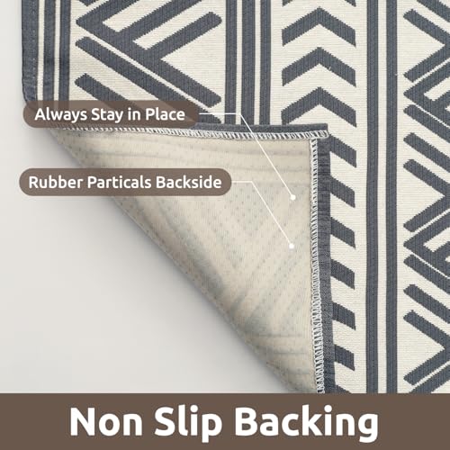 8x10 Outdoor Rug Braided Indoor Outdoor Rugs Carpet Non Slip Outdoor Patio Rug with Rubber Particles Backing, Boho Outdoor Area Rug for Patio Deck Porch Balcony Backyard Living Room, Blackish Grey