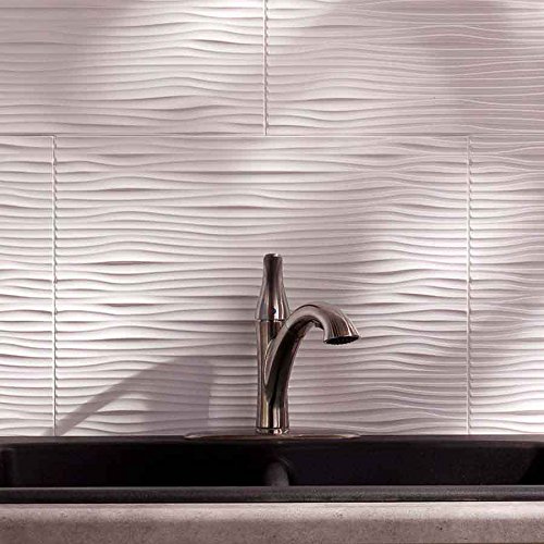 Fasade Easy Installation Waves Gloss White Backsplash Panel for Kitchen and Bathrooms (18" x 24" Panel)