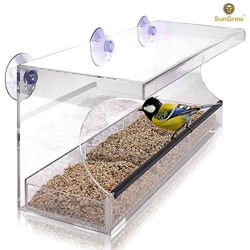 Large Window Bird feeder by SunGrow: Transparent Protective roof from rain and snow: 3 Par