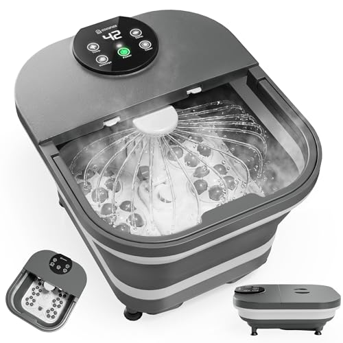 COMFIER Electric Foot Spa Massager with Heat & Automatic Rolling Massage, Adjustable Temperature, 180° Surround Water Spray, Large LED Display, Detachable Massage Plates, Gift for Family and Friends