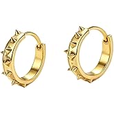 2026Gold Spiked Hoop Earrings for Women, Small Studded Huggie Hoops, Lightweight 2.3g Jewelry