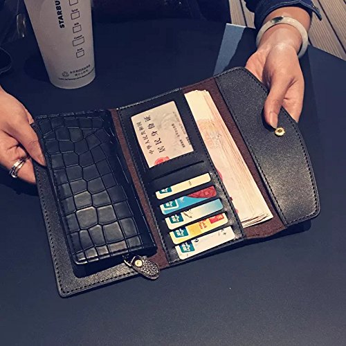 satyam kraft women designer long zipper wallet black/brown