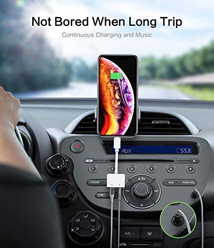 for iPhone 3.5mm Headphone Adapter Splitter Cable Accessories Aux Cable for iPhone8/8 Plus/7/7Plus/11/X/XR 2 in 1 Audio Adapter & Charger Dongle Adaptor Earphone Audio Connector Support All iOS Syste