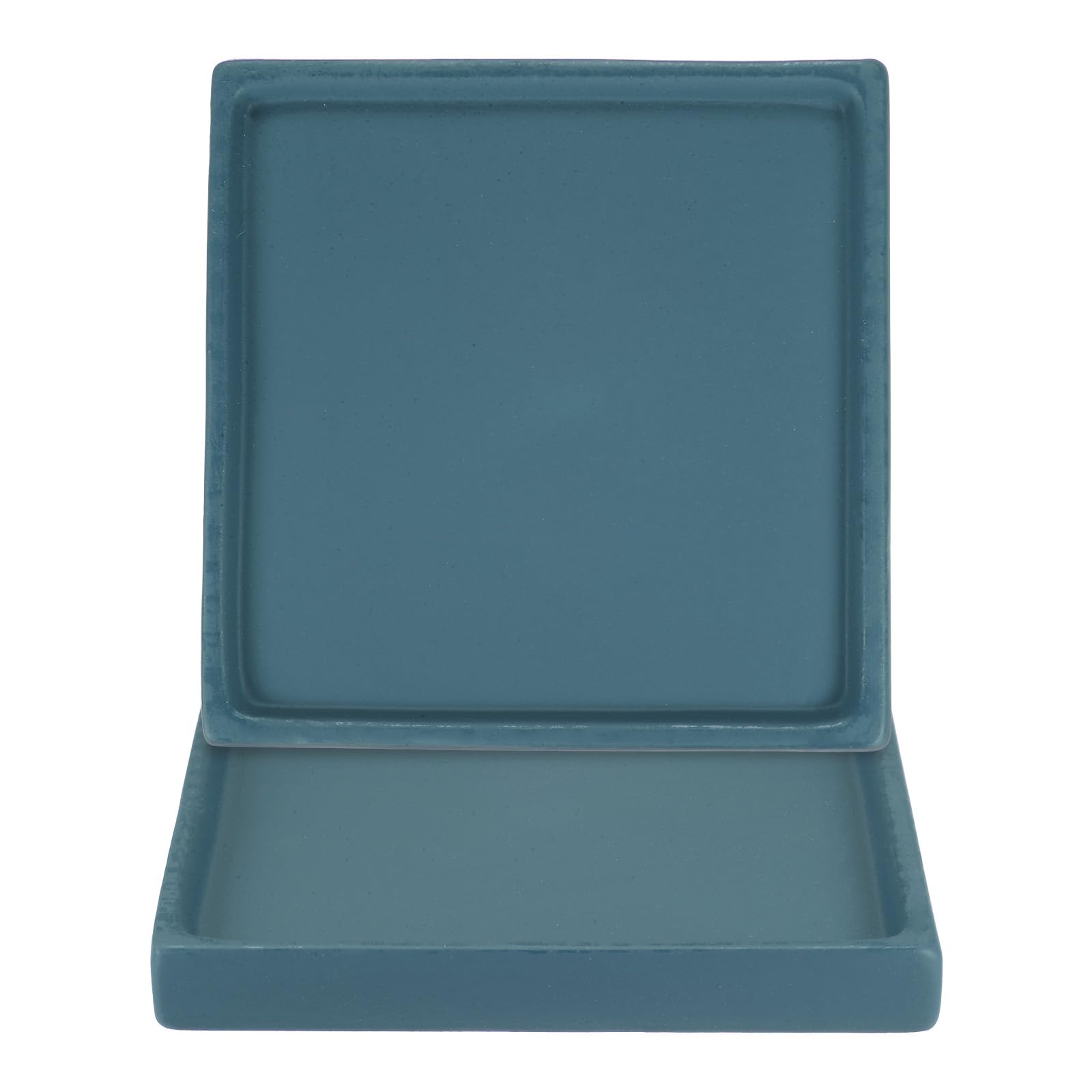 M METERXITY 2-Pack Ceramic Plant Saucer, 5 Inch Plant Water Catcher Tray, Plant Pot Saucers for Indoor/Outdoor Plants/Flower Drainage Drip Water Tray [Square Dark Blue]