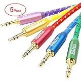 Postta 3.5MM Braided Stereo Audio Cable(1.5 Feet) Dual-Shielding Male to Male AUX Cable for car stereos,Smartphones,Tablets,PC,Media Players and More-5 Pack(Red/Yellow/Purple/Blue/Green)