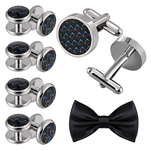 Cufflink Set, Cuff links and Studs Set for Men Tuxedo Shirts Black Blue Tone Business by Aienid