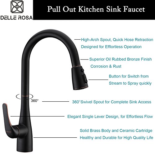 New Kitchen Sink Faucet Oil Rubbed Bronze Delle Rosa Pre-rinse Single Handle Pull Out and Pull Down Kitchen Faucet