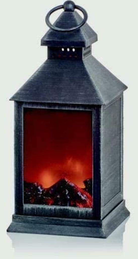 Good Life Rustic Black LED Fireplace Flame Lantern with Warm Glowing Realistic Flickering Flames 22cm Tall