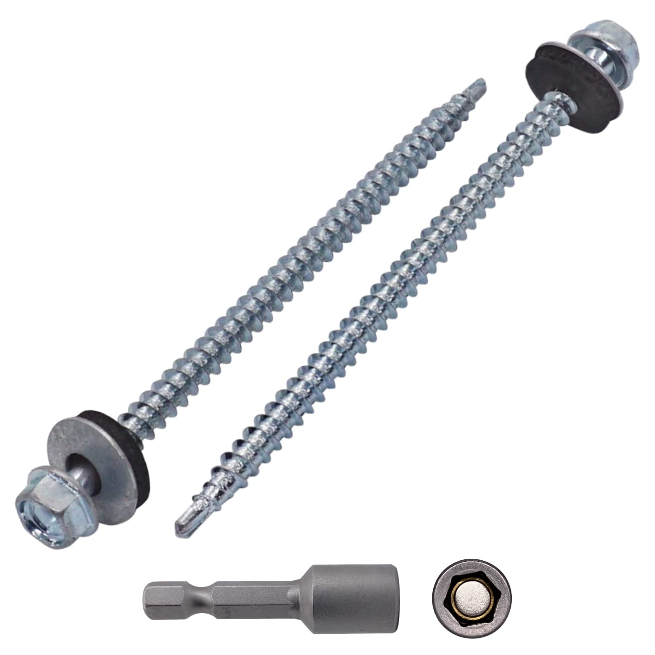 SKIR'CO (60 pcs) Zinc Plated Roofing Screws, 4.8 x 100 mm Self-Drilling Screws With EPDM Sealing Washers, Sheet Metal Hex Screw
