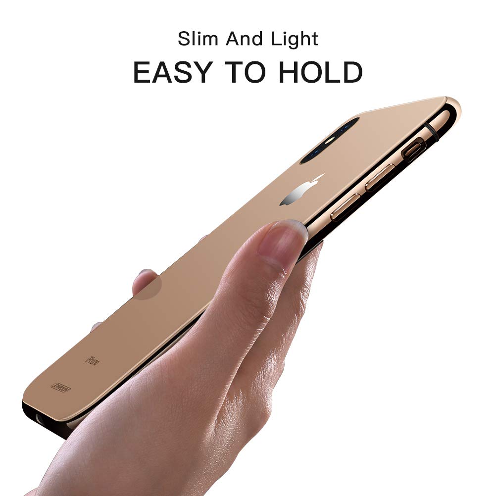 JOYROOM Tempered Glass Case for iPhone Xs Max, Hard Slim Thin Metal Bumper with Soft TPU Inner Frame Case, Anti-Scratch 9H Clear Glass Back Cover for iPhone 6.5 inch (Gold)