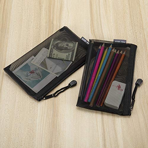 HRX Package Nylon Mesh Cosmetic Zipper Bags, 6PCS Black Makeup Pouches Pen Pencil Organizer Case for Travel Purse Diaper Bag (A5 x 3pcs, A6 x 3pcs)