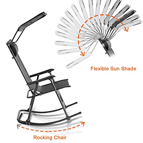 Goplus Folding Rocking Chair w/Shade Canopy, Portable Zero Gravity