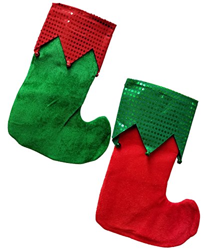 Christmas Elf Stockings With Bells Holiday Decoration Set of 2 - Thumbnail 3
