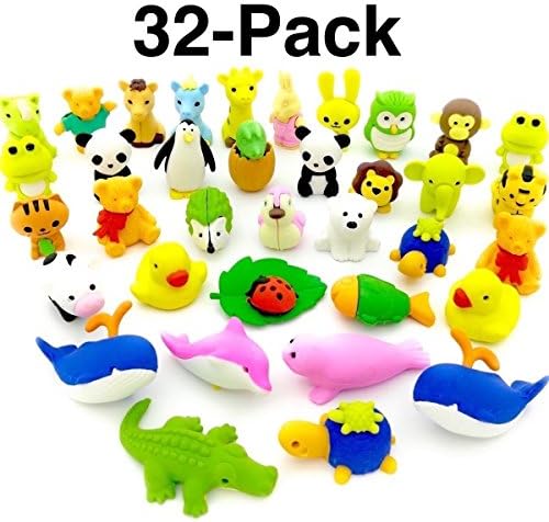 Monqiqi Pack of 32 Pencil Erasers Animal Puzzle Erasers for Party Favors, Games Prizes, Carnivals and School Classroom
