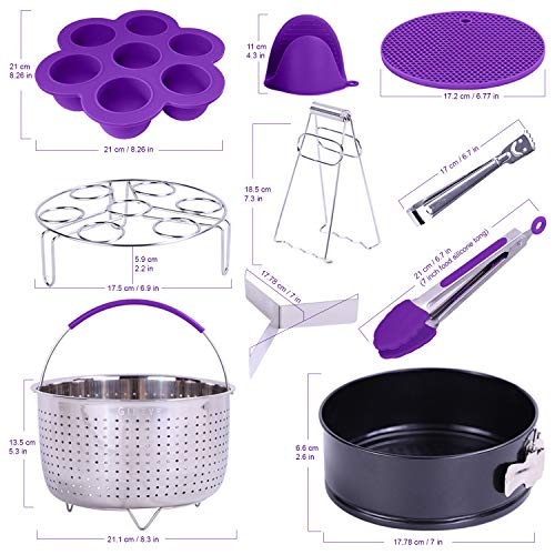 GINEVE 12-Piece Purple Pressure Cooker Accessories | Fits Instapot 6 qt & Insta pot 8 qt | Steamer Basket, Silicone Egg Bites Mold, Springform Pan, Silicone Gloves, FREE eBooK & Cooking Time Tables - Thumbnail 2