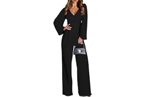 Pink Queen Jumpsuits for Women Dressy Patchwork Chiffon Sleeve V Neck Wide Leg Romper One Piece Trendy Outfits