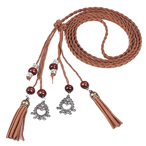 Women Belt ,Kaifongfu Fashion Folk-Custom Tassel Braided Pendant Waist Belt (Brown)