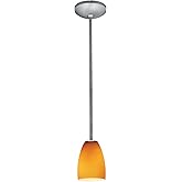 Sherry Glass Pendant - Rods - Brushed Steel Finish - Amber Glass Shade