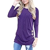 Women's Casual Long Sleeve Crew Neck Loose Tunic T Shirt Sweater Purple S