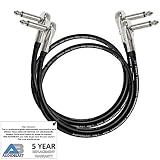 2 Units - 3 Foot - Audioblast HQ-1 - Ultra Flexible - Dual Shielded (100%) - Instrument Effects Pedal Patch Cable w/ ¼ inch (6.35mm) Low-Profile, R/A Pancake Type TS Connectors & Dual Staggered Boots