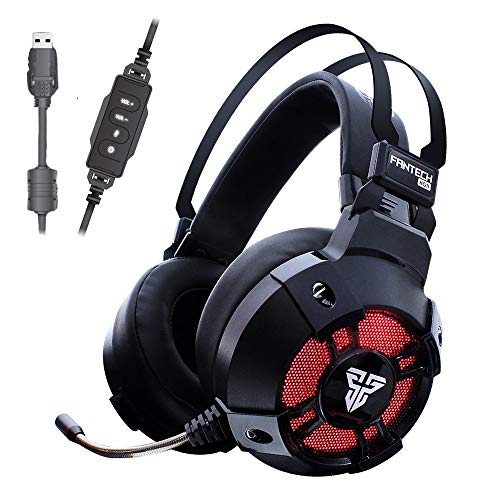 FANTECH HG11 Gaming Headset, True 7.1 Surround Sound Gaming Headphones for FPS Game, 50mm Driver, Stereo Over Ear USB Computer Headset with Noise Cancelling Mic, Volume Mic Control LED for PC & PS4 (Best True 7.1 Gaming Headset)