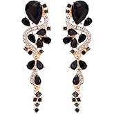fxmimior Fashion Boho Women Full Black Rhinestone Geometry Earrings Statement Drop Sparkly Earrings Simple Black Dangle Earrings Punk Party Prom Sexy Earrings for Women