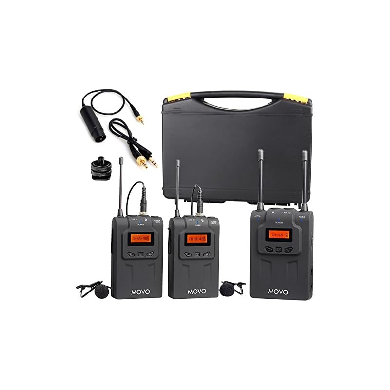 Movo WMIC80 UHF Wireless Lavalier Microphone System with 2 Bodypack Transmitters, Portable