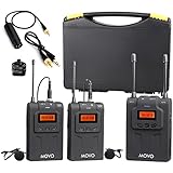 Movo WMIC80 UHF Wireless Lavalier Microphone System with 2 Bodypack Transmitters, Portable Receiver, 2 Lav Mics, &amp; Shoe Mount for DSLR Cameras (330' Range)