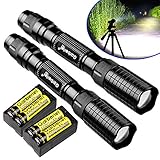 Garberiel 2 Pack of 3000 Lumes Black Tactical LED Flashlight outdoor 5 Modes Waterproof Torch Lamp Lights with Batteries and Chargers