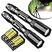 Garberiel 2 Pack of 3000 Lumes Black Tactical LED Flashlight outdoor 5 Modes Waterproof Torch Lamp Lights with Batteries and Chargers
