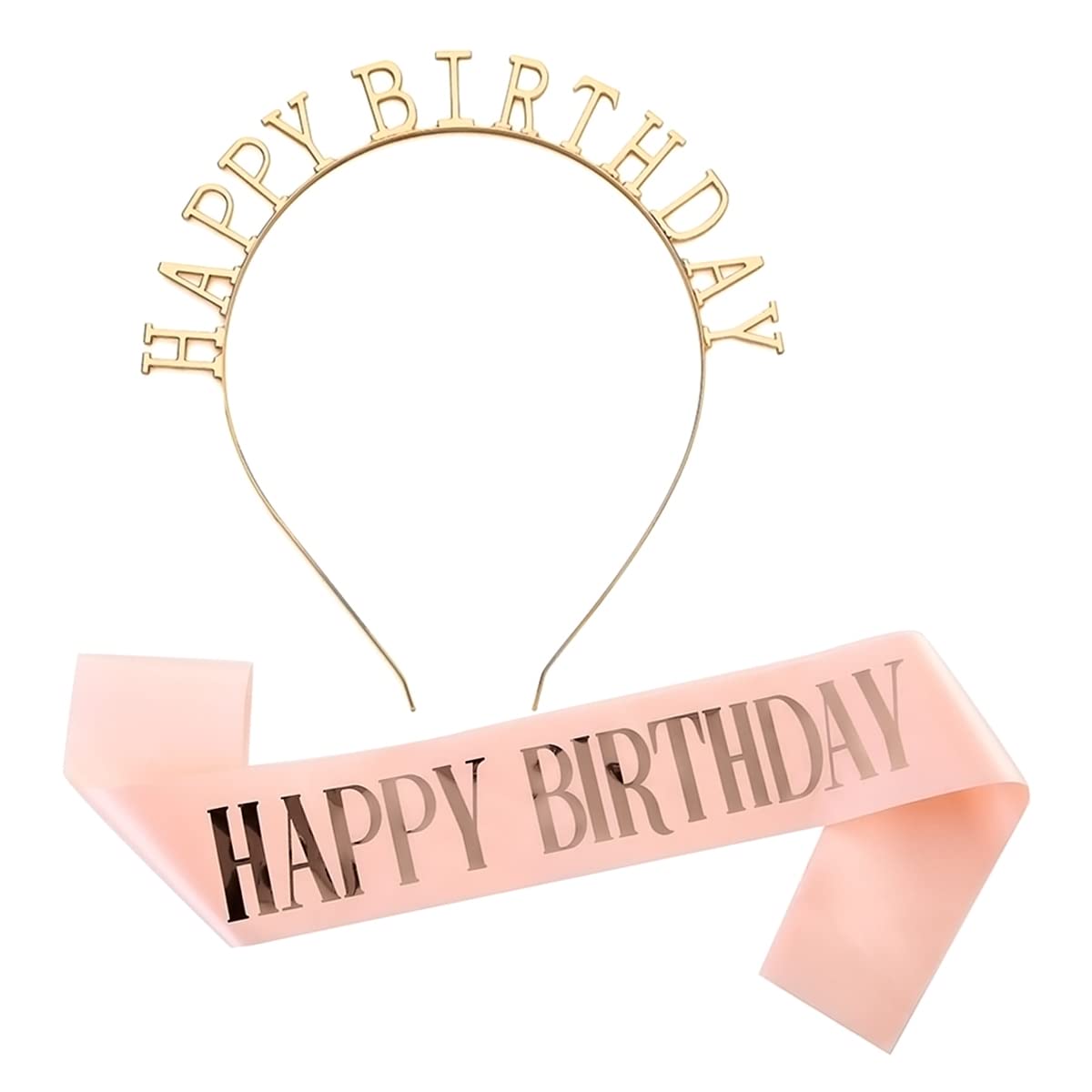 Birthday Sash and Tiara Set for Women Girls - Birthday Crown Headband Party Decorations for Teens, Adults (Pink)