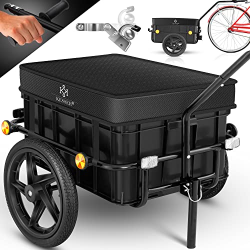 KESSER® Fahrradanhänger, Lastenanhänger, Handwagen mit Kupplung, Hochdeichsel, für Fahrrad Transportanhänger Transportbox mit 70 Liter Volumen, Max. 6