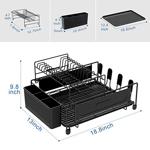 Dish-Drying-Rack-Cambond-Dish-Rack-and-Drainboard-Set-2-Tier-Dish-Rack-for-Kitchen-Counter-Rustproof-Dish-Drainer-with-Utensil-Holder-and-Cup-Holder-188-x-13-x-976-IN-Black