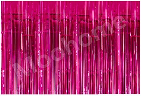 Moohome Big 12ft x 8ft Tinsel Fuchsia Foil Fringe Curtains Backdrop Door Window Curtain Party Decoration (12' x 8', Fuchsia)