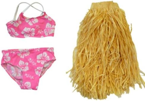 Sand N SunToddler Girls 3 Piece Swim Suit Pink Bikini with Grass Hula Skirt 3T