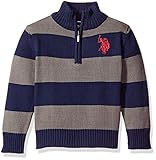 U.S. Polo Assn. Boys' Little Boys' 1/4 Zip Sweater, Stripe Classic Navy, 5/6