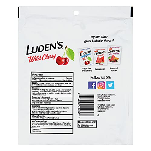 LUDENS DELICIOUSLY SOOTHING THROAT DROPS, WILD CHERRY FLAVOR, 90 COUNT