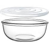 JCXivan 5.5Qt Large Glass Mixing Bowl with Lid for Sourdough Bread Making | Glass Mixing Bowl Glass Bowl w/ Cover for Kitchen Serving Baking Dough Storage Prep Salad Fruit Soup Pasta Easy Grip Clear
