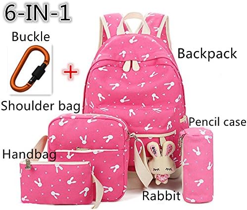CHUN School Backpack for Girls Teenager 6-in-1 Fresh Cute Rabbit Bag Students Shoulder bag Bookbag 14inch for Laptop Schoolbag