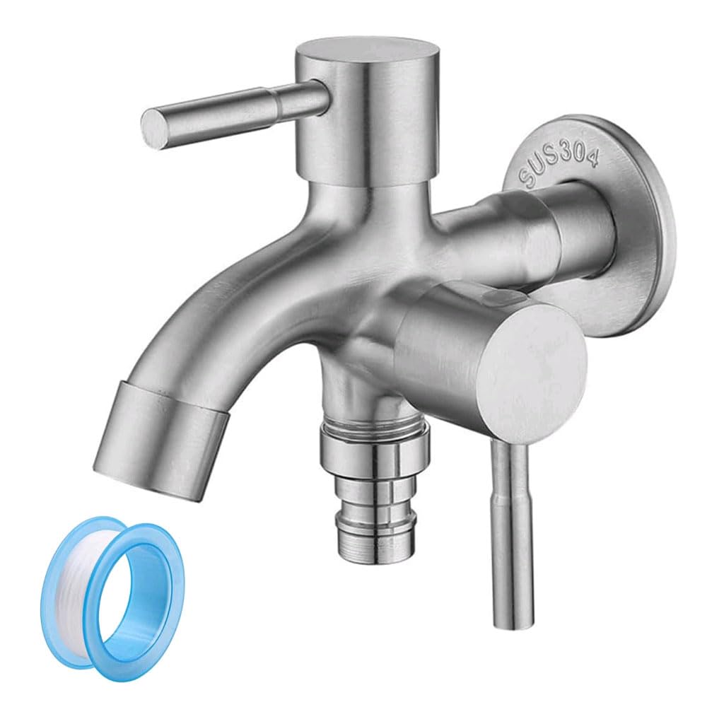 1/2 Inch Garden Tap 1 to 2 Taps 304 Stainless Steel Multi-Function Tap for Garden Washing Machine
