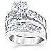 2 Carats Sterling Silver Bridal Set Cubic Zirconia Engagement Wedding Ring Bands with Round and Princess Cut