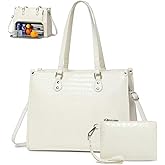 Lunch Tote Bag with Insulated Compartment for Women Daily Work, PU Leather Laptop Bag with 15.6 Inch Computer Compartment