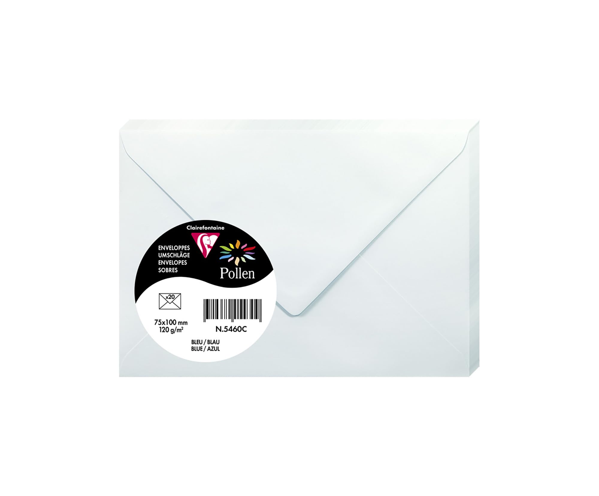 Clairefontaine 5460C Pack of 20 Gummed Envelopes Format 7,5x10cm - 120g/m² - Blue - Invitation Events and Correspondence - Pollen Range - Premium Smooth Paper