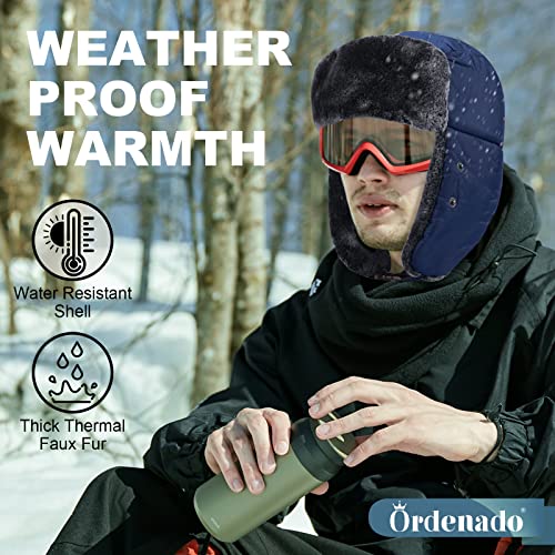 Trapper Hat Winter Hats for Men Women, Russian Warm Trooper Hat with Ear Flaps, Ushanka Bomber Fur Hats with Windproof Mask Blue