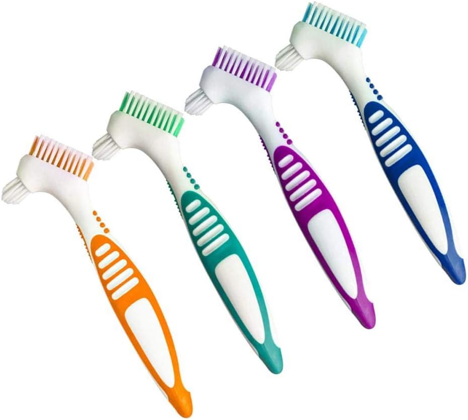 Bonarty 4 Pack Denture Brushes Multi-Layered Y-Shape Food Residue Cleaner Toothbrush: Health & Personal Care
