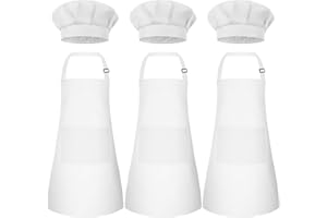 Bouiexye Kids Apron and Chef Hat Set Children Apron Adjustable with 2 Pockets Children Chef Painting for Cooking Baking