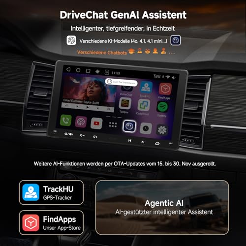 ATOTOOUT 9 Inch Android Car Stereo Double Din (6GB/128GB), CarPlay/Android Auto Wireless, QLED Touch Screen, 4G, Wi-Fi, Bluetooth, USB, DSP, AMP, SUB, GPS & AI, 1080P Front and Rear Cameras, S8G2099UN